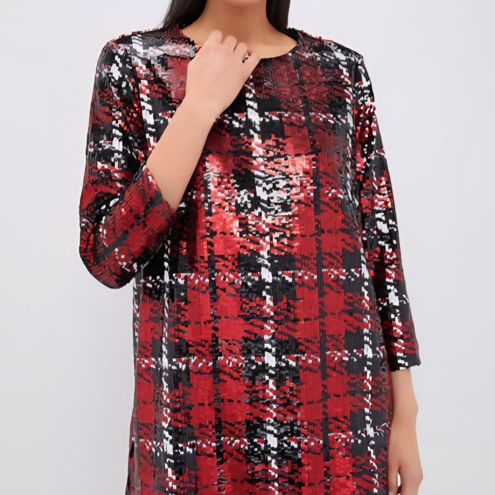 Tuckernuck NWT Sequin Red Plaid Houndstooth Pierre Holiday Shift Dress Medium - Picture 3 of 9